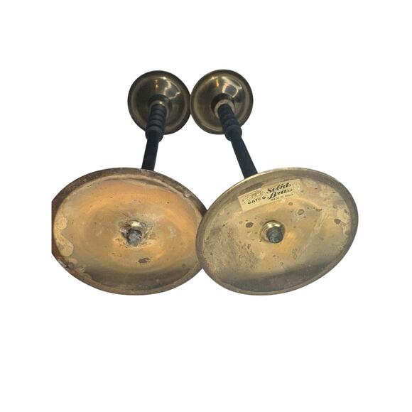 Pair of Vintage Mcm Gatco Brass And Black Candlestick 9 3/4 Inches Rare Design  - Picture 4 of 6